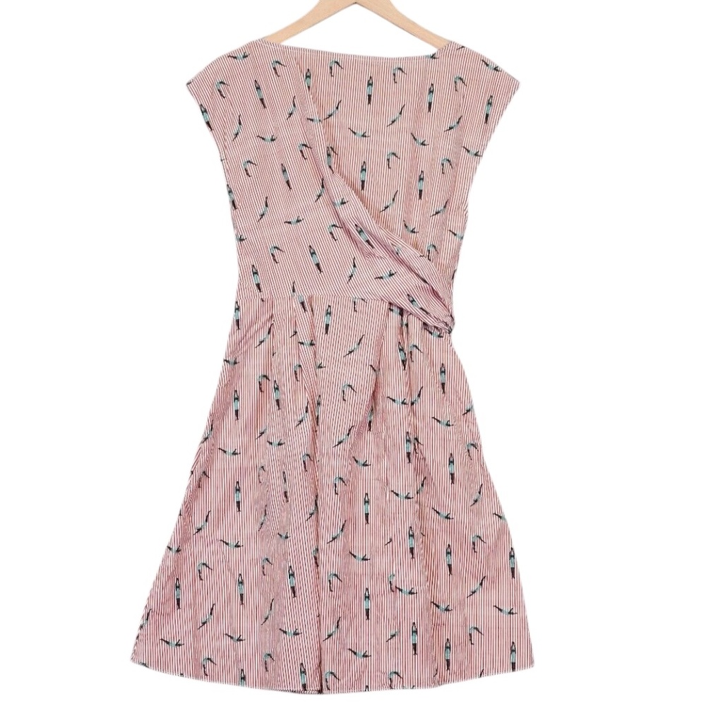 Anthropologie Maeve Bathing Beauty Dress Size 2 Red White Striped Cap Sleeve - Picture 3 of 6